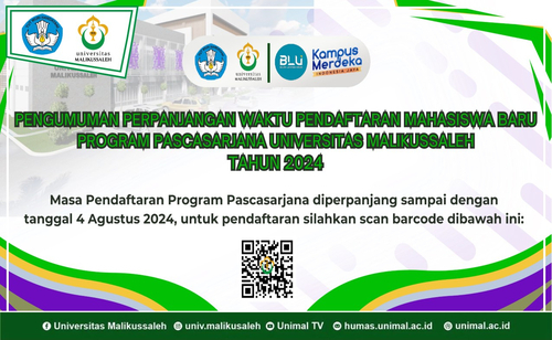 Pengumuman Perpanjangan Waktu Pendaftaran Mahasiswa Baru Program Pascasarjana Universitas Malikussaleh Tahun 2024