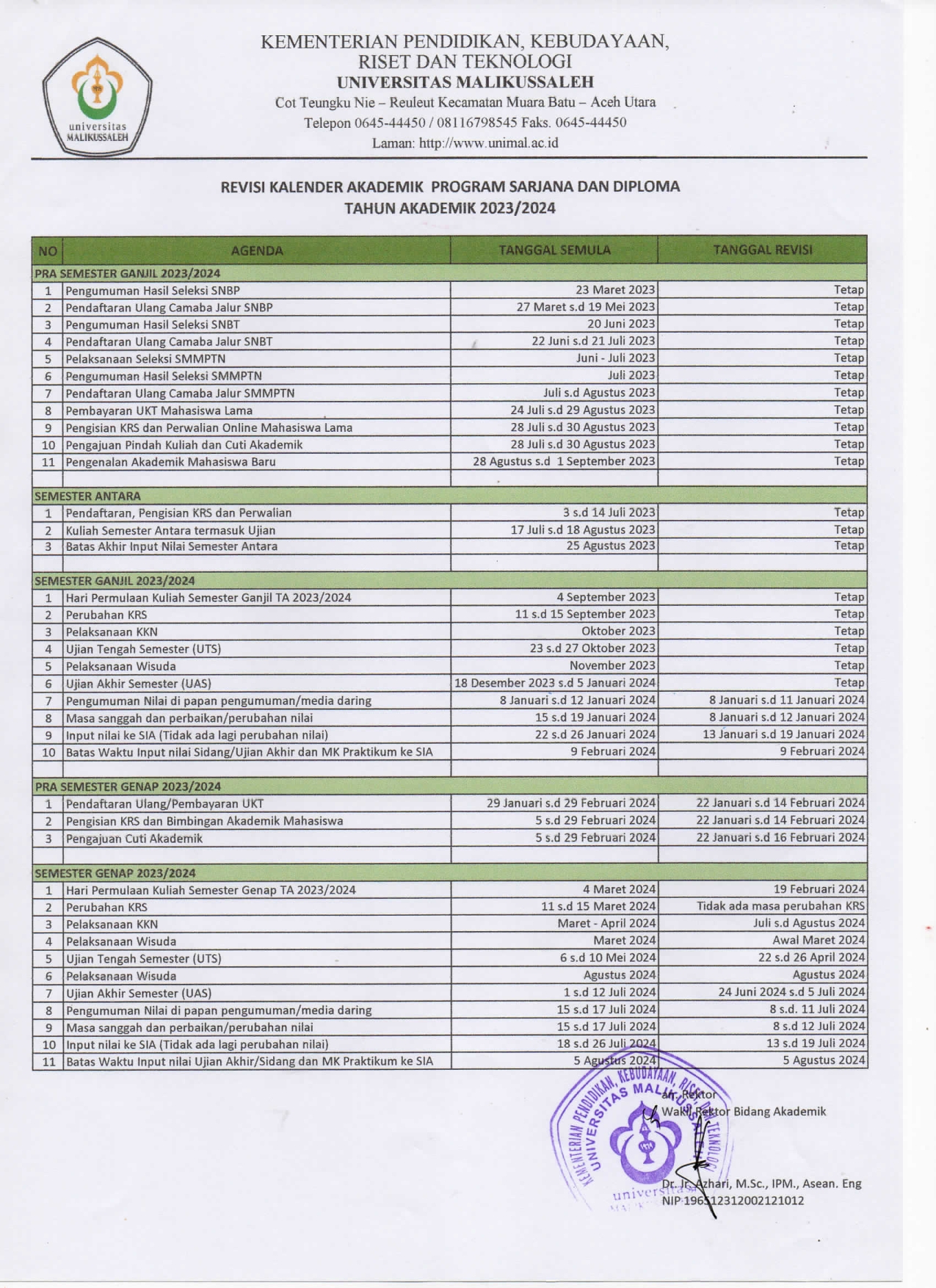 SURAT EDARAN NO.12 TAHUN 2023 TENTANG REVISI KALENDER AKADEMIK DAN PERSIAPAN PERKULIAHAN SEMESTER GENAP 2023 DAN 2024 002